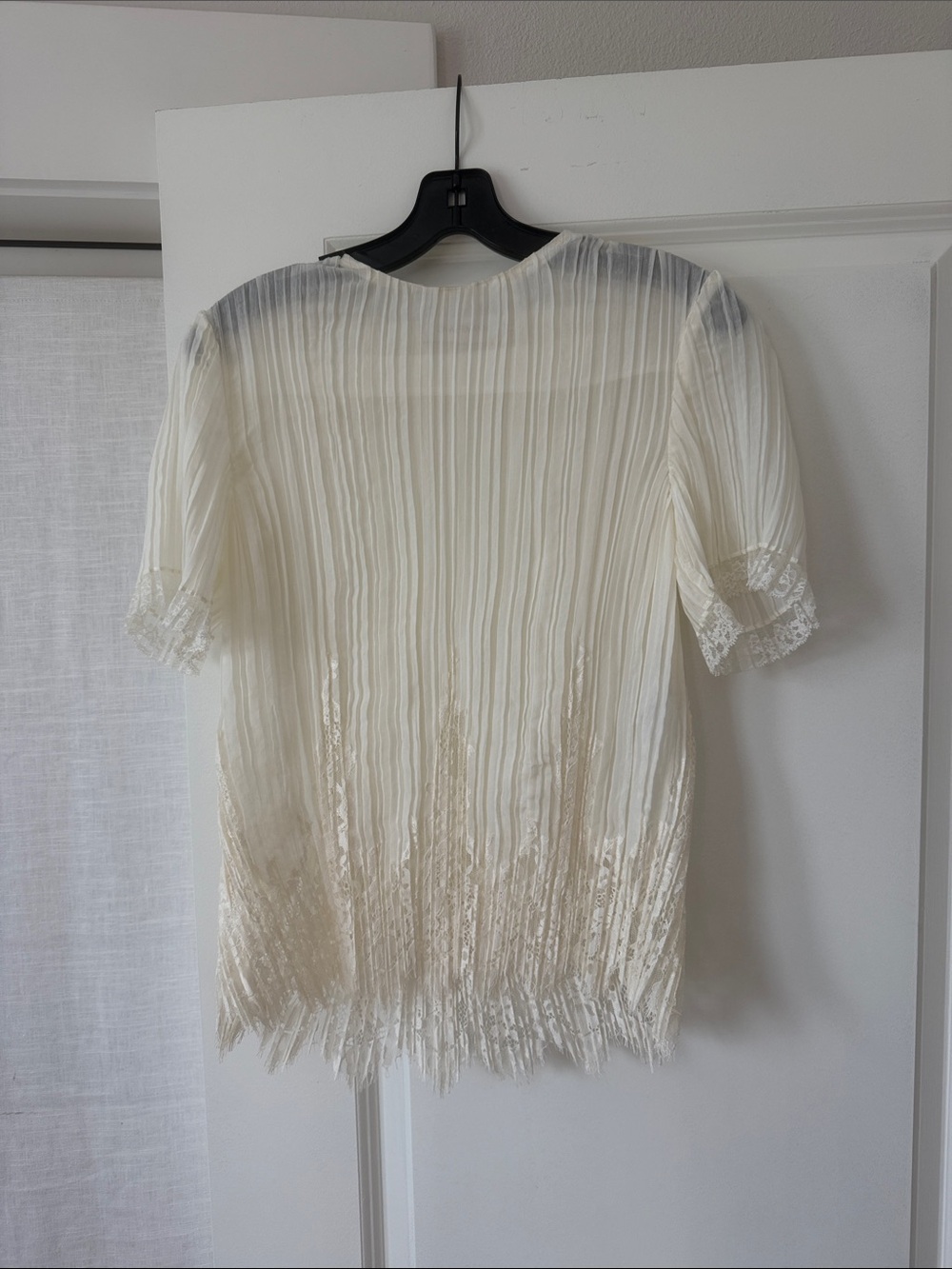 Zimmermann Women’s Cream Pleated Lace Trim Top, Size 0 (US4)